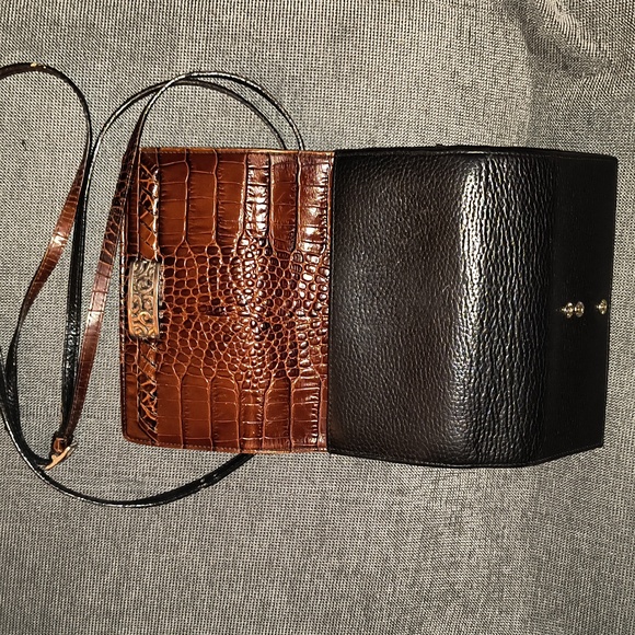 Brighton Black/Brown Croc Leather Crossbody Wallet Purse Authentic - Picture 11 of 14